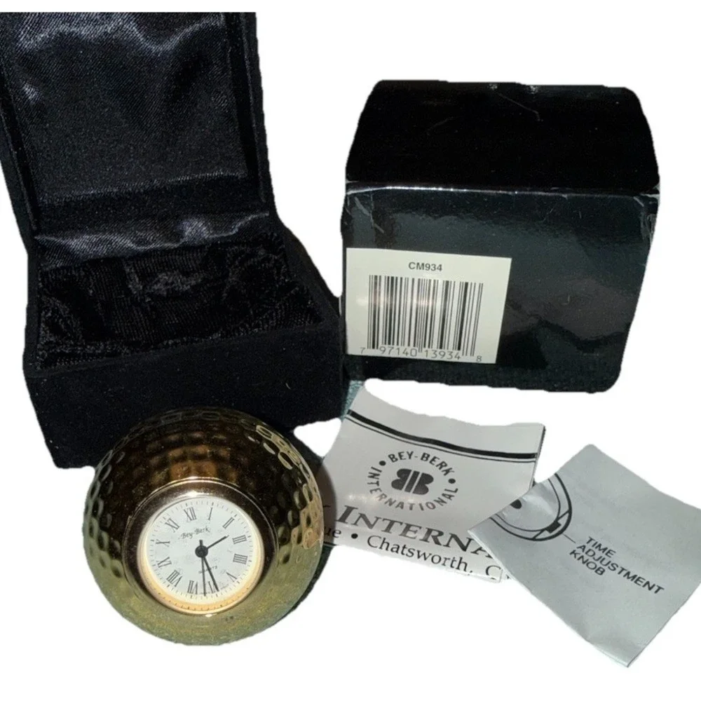 Vintage Bey‑Berk Golf Ball Desk Clock – Gold Tone –‎ Japan Quartz – Box